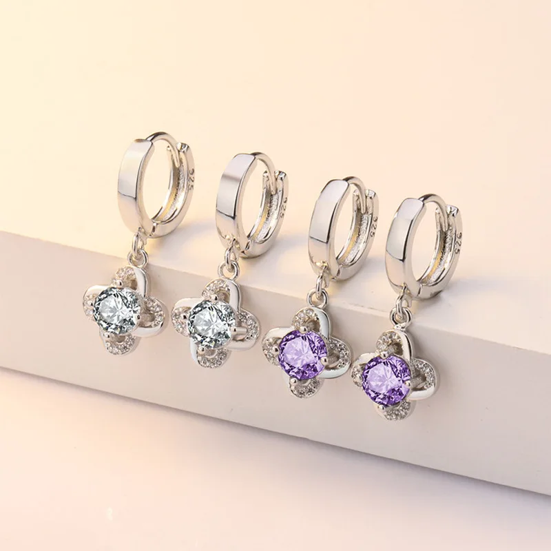 

Silver-Plated Ear Jewelry Women's Simple Eardrops Earrings Silver Accessories Lucky Leaf Grass