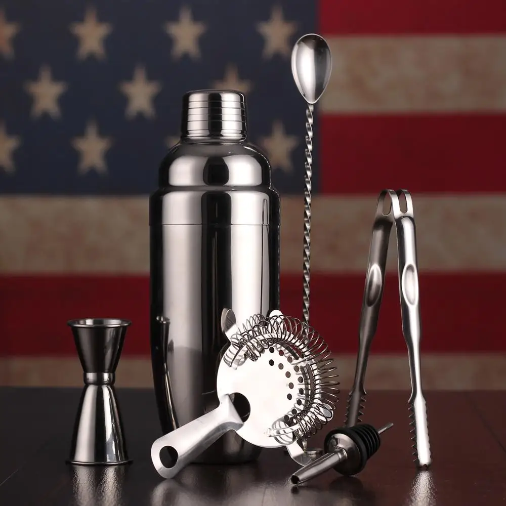 

6 Pcs Stainless Steel Barware Set Cocktail Shaker Mixer Drink Bartender Browser Kit Bars Set Tools Mojito Cocktail Bar Shaker
