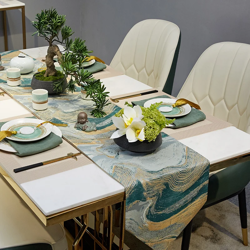 

Новый китайский простой настольный флаг дзен, чайный столик с геометрическим светом, роскошная полоска, декоративный тканевый чайный столи...