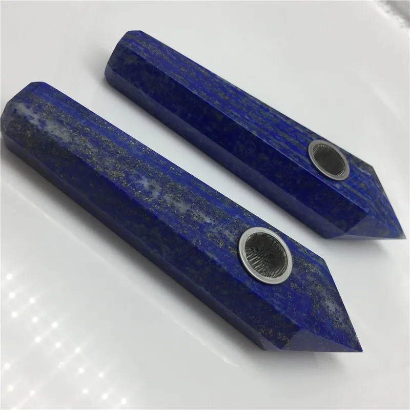 Natural Crystal Stone Lapis Lazuli Magic Wand Smoking Cigarette Pipe Wholesale - Healing with Metal Filter image 2