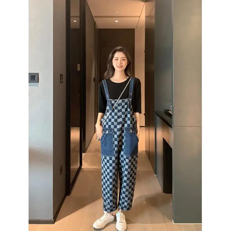 

Plaid Age Reducing Western Style Suspenders Women's Spring 2021 New Korean Loose Jeans Suit Suspender Jumpsuit