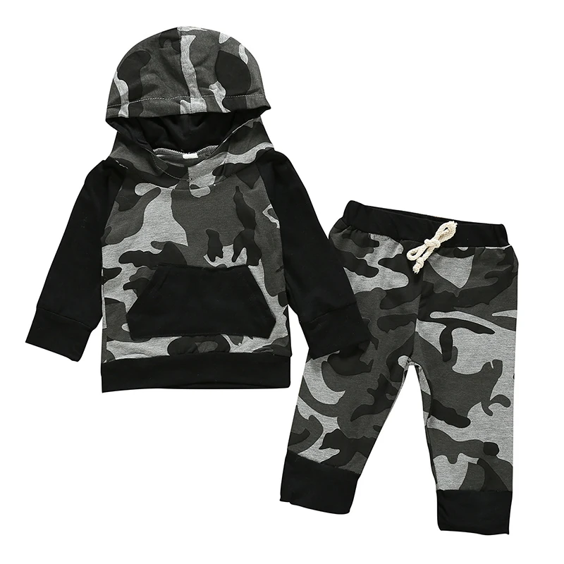 Camouflage Комплект одежды для маленьких мальчиков; сезон весна-осень; детская спортивная футболка с капюшоном; брюки; 2 предмета; Детские повседневные спортивные костюмы; камуфляжная форма - Цвет: Camouflage
