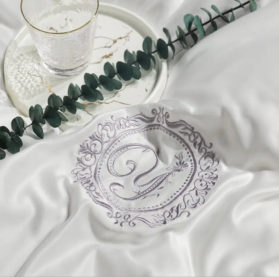 Комплект постельного белья принцессы из белого шелка/хлопка домашний текстиль