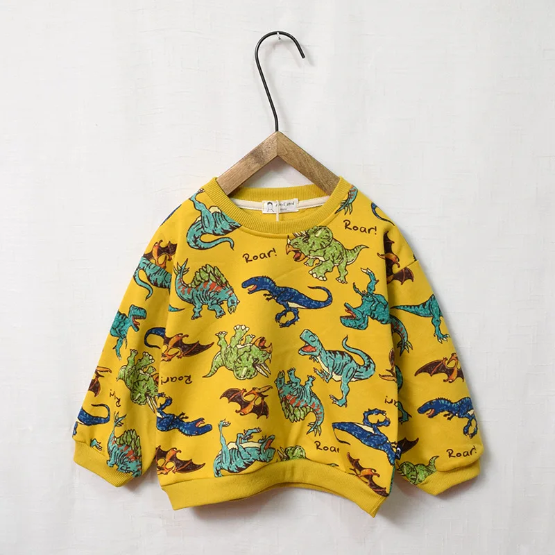 Детская футболка с принтом динозавра пуловер круглым вырезом и милым рисунком