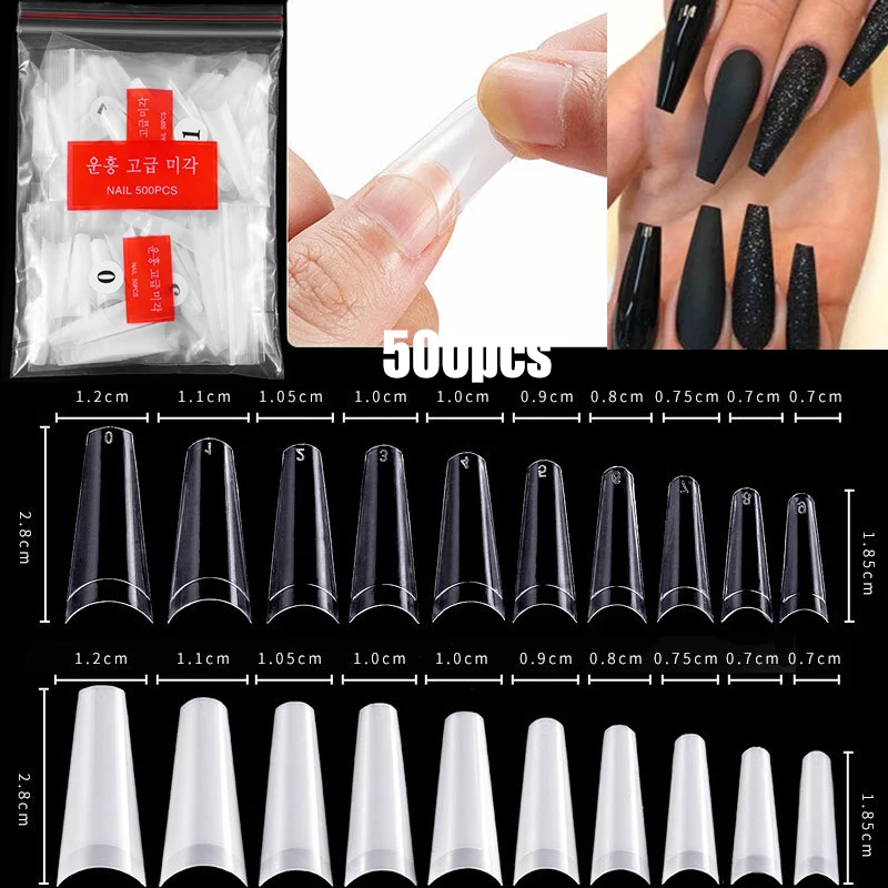 

500Pcs False Nails Flat Head Long French Nail Manicure Decoration Artificial DIY Coffin Fake Nail Art Tips French Nails