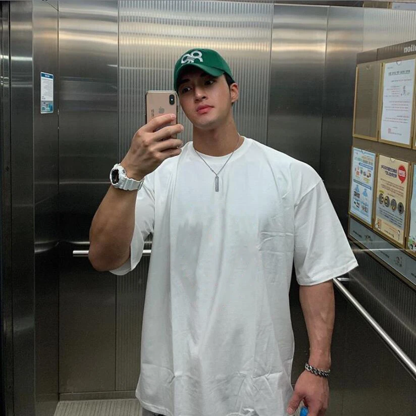 

Korean Fashion Half Sleeves Oversized T-shirt Men's Cotton Summer Casual Street Hip Hop Fitness Clothing T Shirt Plus Size