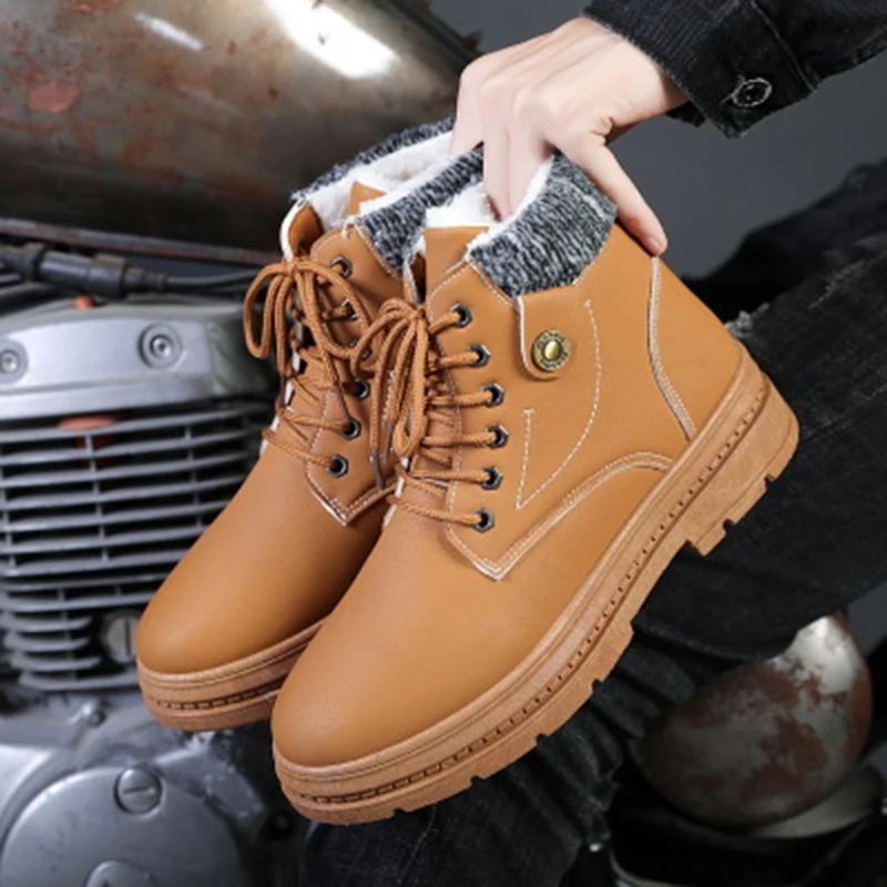 

Мужские зимние ботинки со шнуровкой smartin, повседневные ботинки с высоким берцем, хлопковая обувь, однотонные ботильоны, зима 2021