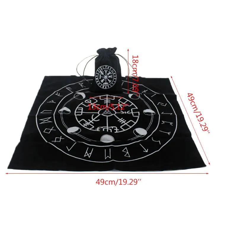 

E5BD New Tarot Tablecloth with Tarot Bag Rune Moon Phase Divination Witch Altar Pad