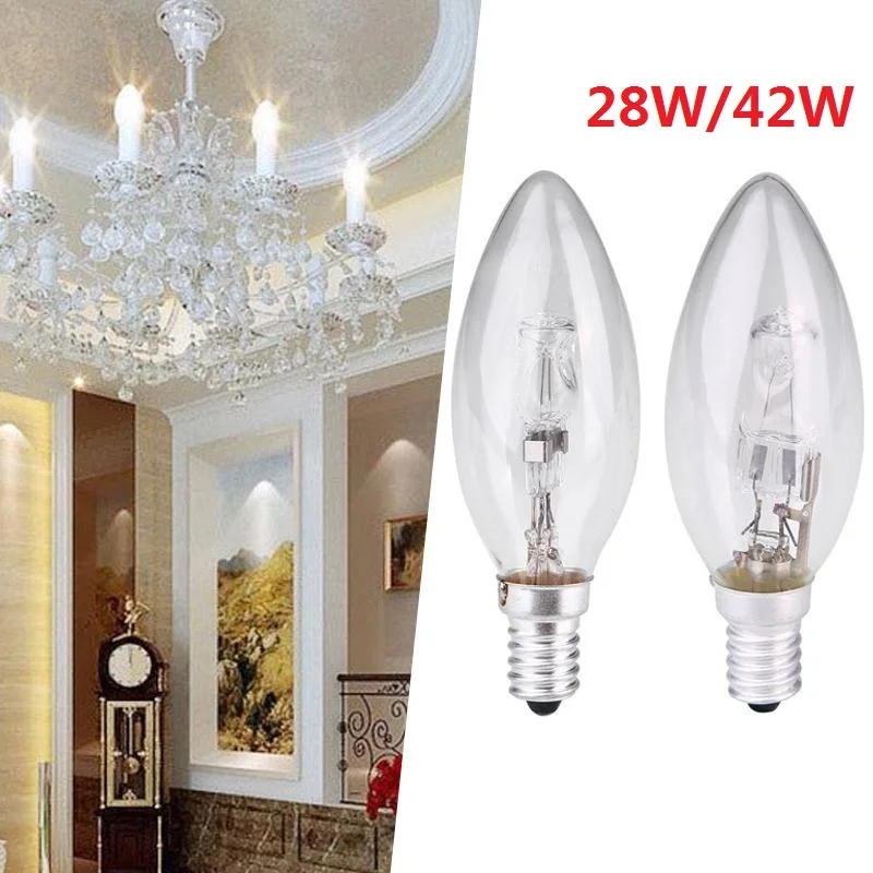 

E14 AC 220v-240v Halogen Lamp Bulb Candle Shape 28W Lighting Fixture Household Supplies Candle Shaped Halogen Bulb Light Lighti