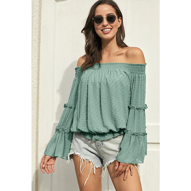 

Женская блузка в горошек, с длинным рукавом, без бретелек