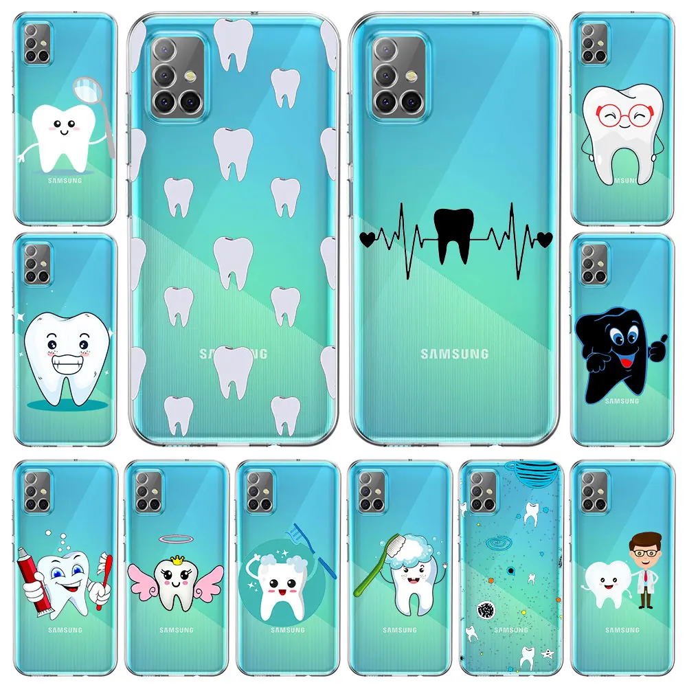 

Dentist Teeth Tooth Cute A12 Phone Case For Samsung Galaxy A51 A71 A21S A11 A31 A41 A52 A32 A22 A13 5G A01 A03s A72 Clear Cover