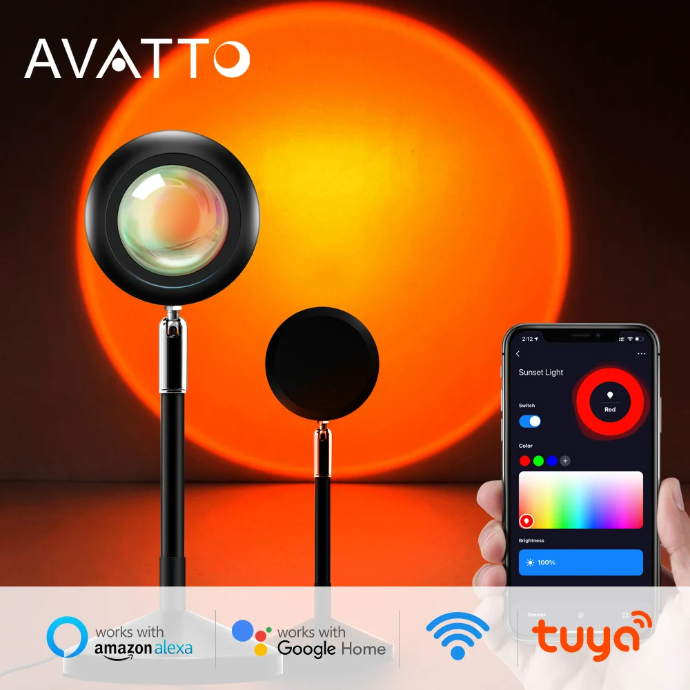 Лампа для проекции заката AVATTO Tuya RGB-светодиод Радужный закат проексветильник