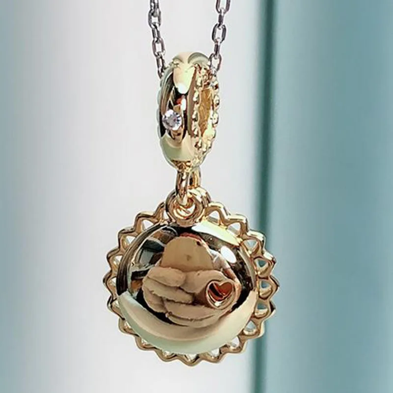 

100% 925 Sterling Silver Charm Simple Round Gold Pendant Fit Pandora Women Bracelet & Necklace Diy Jewelry