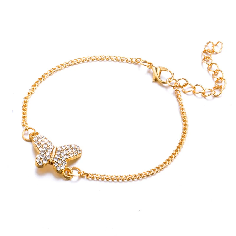 4 Pcs/Set Fashion Gold Bracelets Sets Key Butterfly Electrocardiogram Heart Round Rhinestone Cuff Bracelet Women Simple Jewelry | Украшения