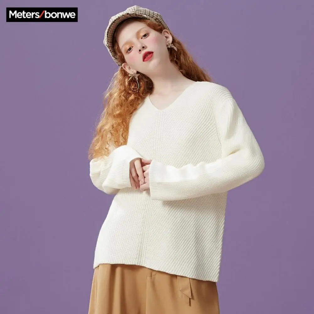 Metersbonwe Хлопковый вязаный свитер для женщин пуловер с воротником &quotхомут&quot