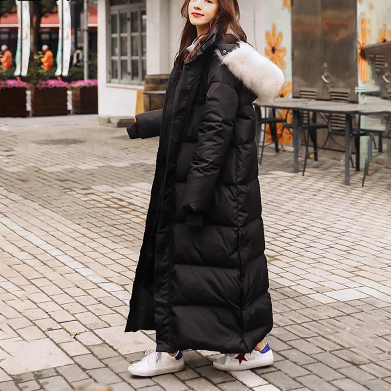 

]Fur Hooded Collar Parkas Women Full Sleeve Long Length Solid Zipper Wild Loose Casual Korean New Winter Fashion 2020 C429