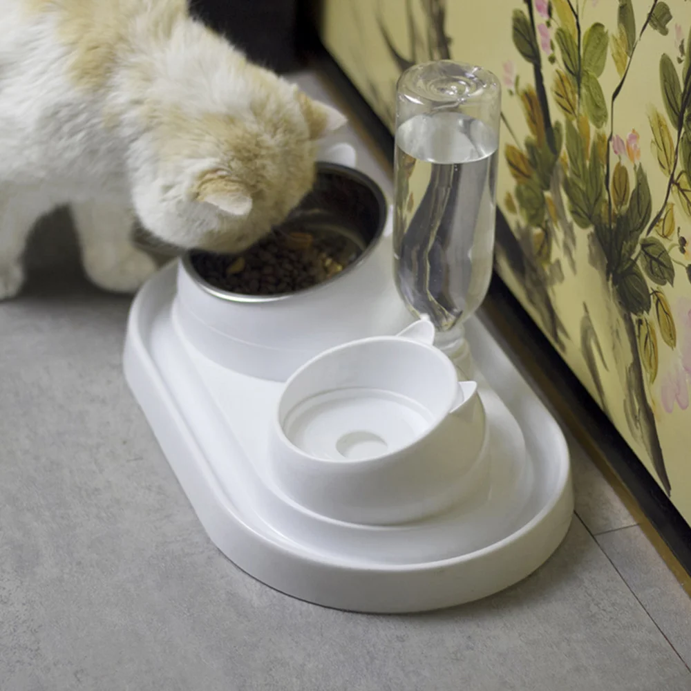 1 Set Double Bowl Automatic Drinking Pet Feeder Creative Feeding Basin Cat Food Water Supply for Dog (Whit | Дом и сад