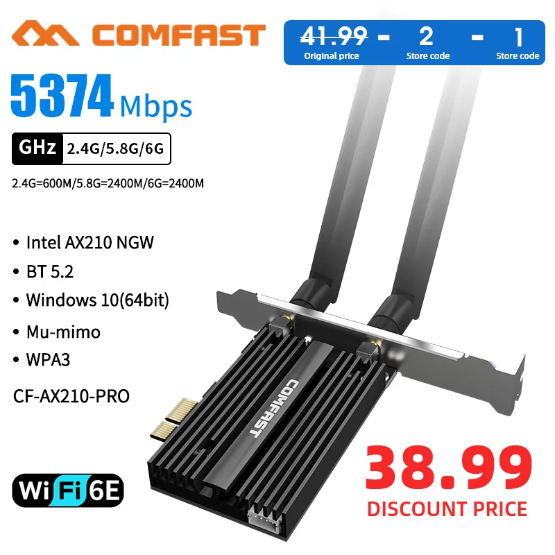 For Computer WIFI 6E PCIe Wireless Wifi Adapter Dual band 5374Mbps 2.4G/5Ghz/6G 11AX Bluetooth 5.2 AX210NGW Wi Fi Card 5374mbps wifi 6e ax210 mini pcie wifi card tri band wireless network wlan adapter 802 11ax ac bluetooth compatible 5 2 mu mimo