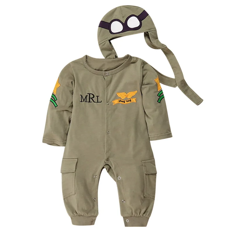 Oeak Airman/Детские комбинезоны+ шапочка; Одежда для мальчиков; комбинезоны для новорожденных; комбинезоны; Roupas; костюмы зеленого цвета; топы