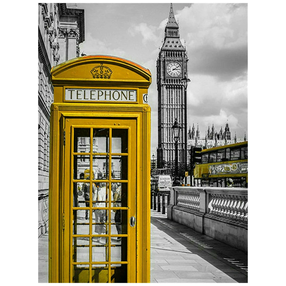 

5D DIY Diamond Embroidery City Yellow Landscape AB Full Round/Square Call Box Painting Cross Stitch Mosaic Pictures Decor Gift