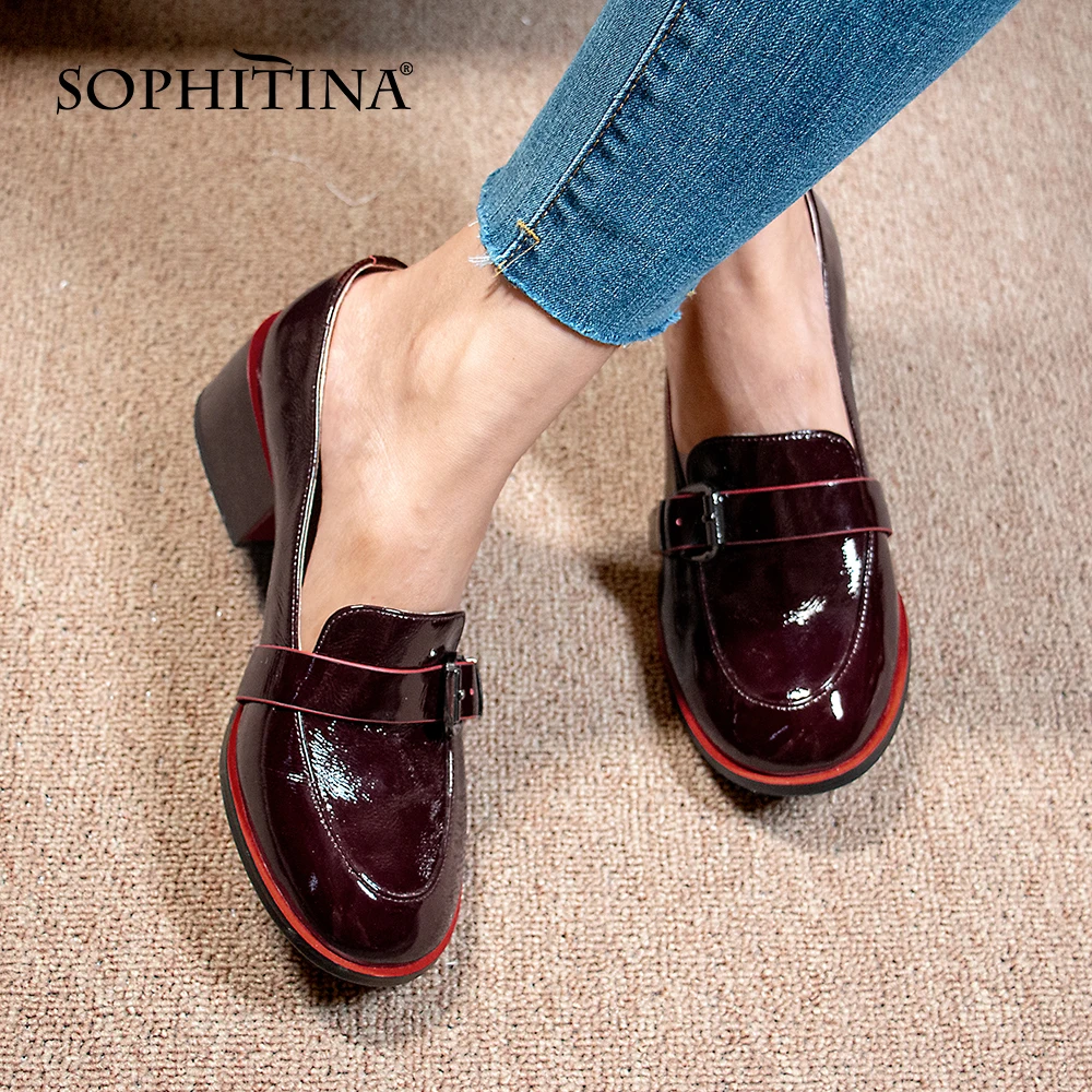 SOPHITINA/Новинка Женская обувь Удобные лоферы из лакированной кожи на квадратном