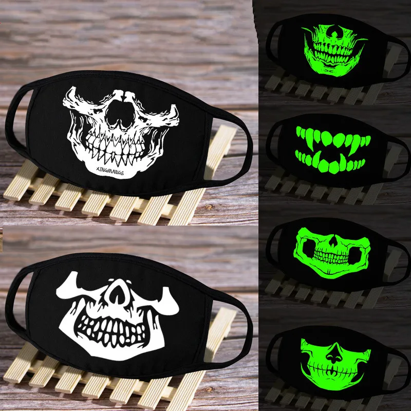 Новинка светящаяся маска из хлопка с черепом черная от пыли для аниме зимняя