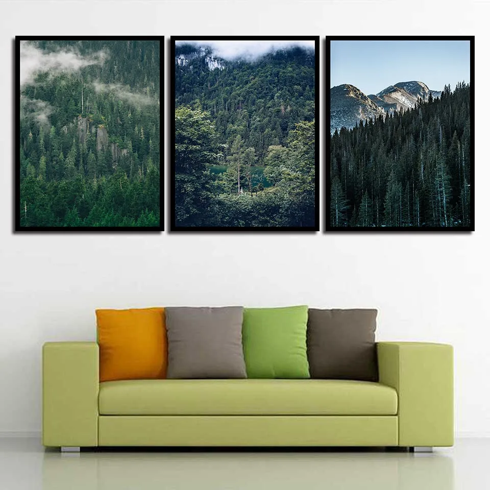 Настенный плакат в скандинавском стиле рисунок A4 на холсте гор озера зеленых