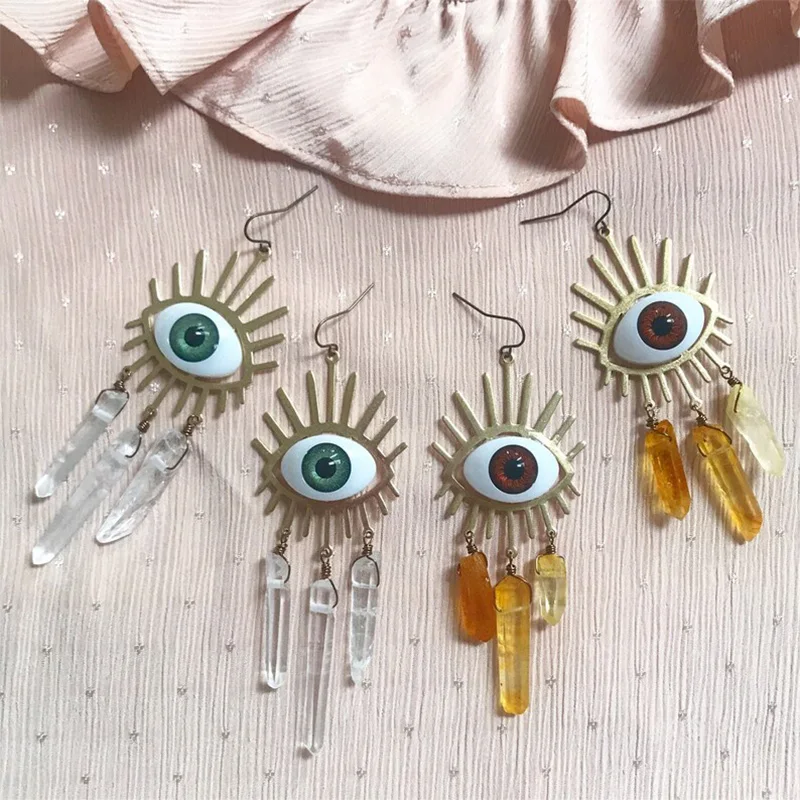 

Хрустальные серьги в виде люстры, кварцевые глаза сглаза, ресницы, кукольные глаза, страшные Необычные Уникальные Эффектные серьги