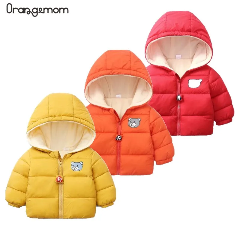 

2023 Winter Jackets Girls Baby Boys Duck Down Jackets Solid Velvet Thickened Long Sleeve With Hooded Children Clothing For 2-6Y