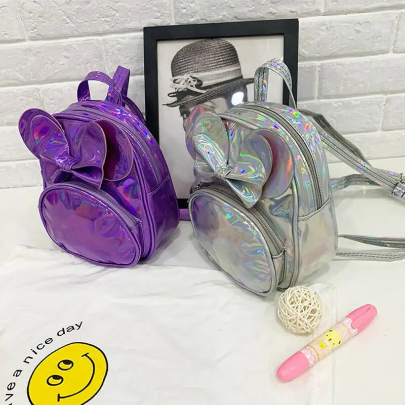 

2020 Newest Hot Kids Cartoon Waterproof School Bowknot Backpack Girls Toddler Laser Rucksack Shoulder Bag New Year Gift