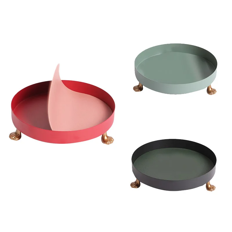 

Metal Storage Tray Jewelry Display Plate Leather Necklace Earrings Cosmetic Organizer Sundries Decor Tray Gifts