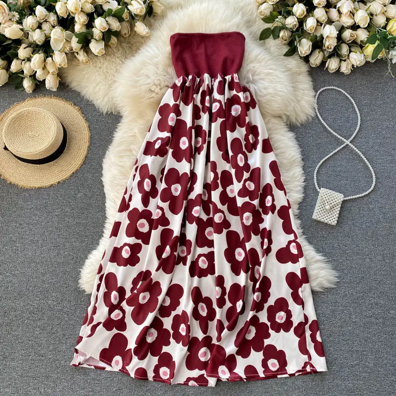 

2021 женское летнее приталенное тонкое длинное платье с цветочным принтом для отдыха на море и отпуска, Прошитые платья с высокой талией