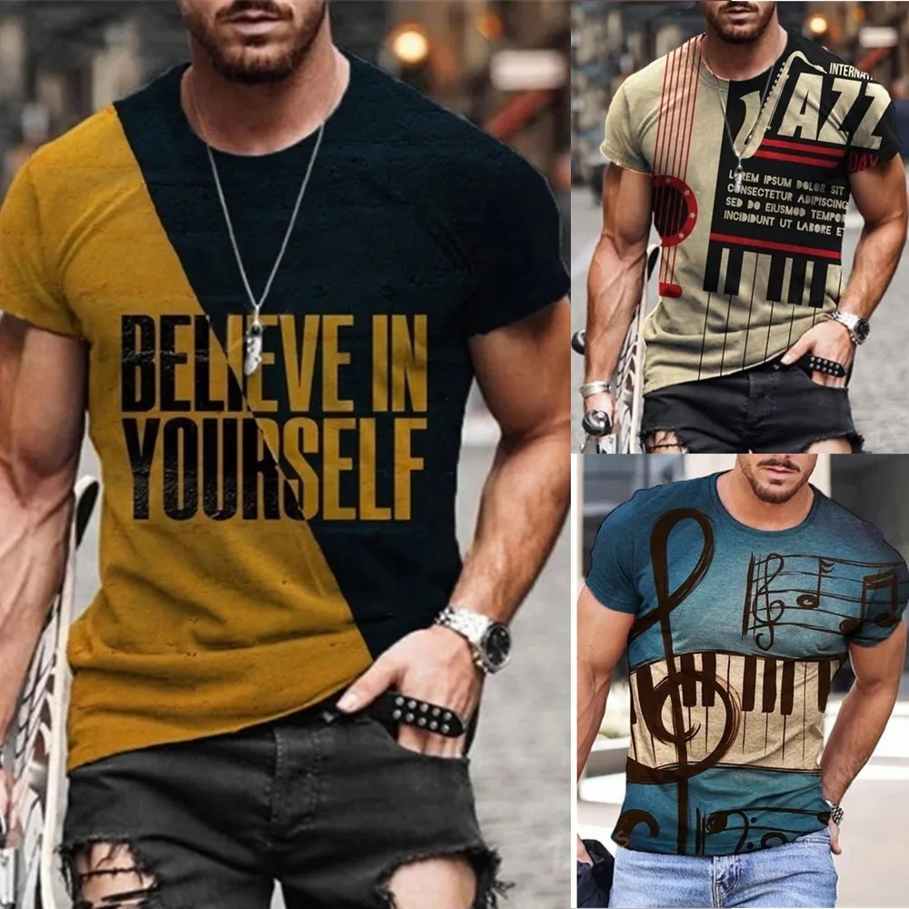 

Men Abstract Print Crew Neck T-Shirt Casual Sports Crew Neck Tops Blouse Tee Men New Fashion Summer Plus Size M-2XL