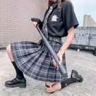 Женская плиссированная юбка с высокой талией, школьная мини-юбка в клетку, в японском стиле, лето 2021
