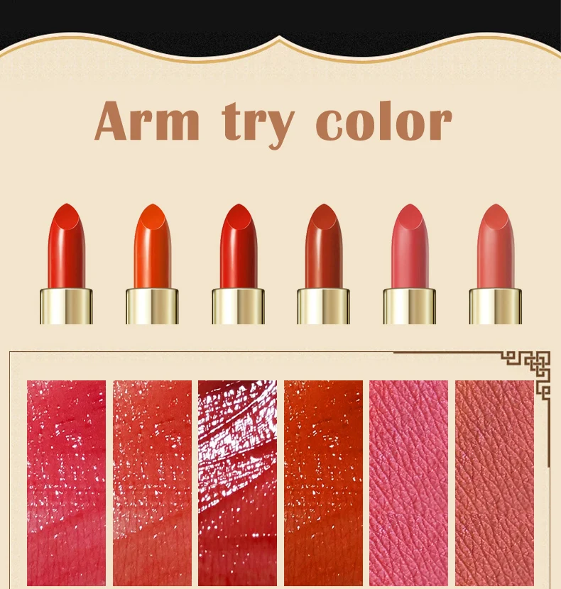 

6 lipsticks Chinese style lipstick set tube durable moisturizing waterproof non discoloring matte genuine lipstick organizer