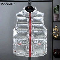 focusfit new vest mens detachable cap shiny cotton vest for teenagers in autumn and winter korean thick cotton vest
