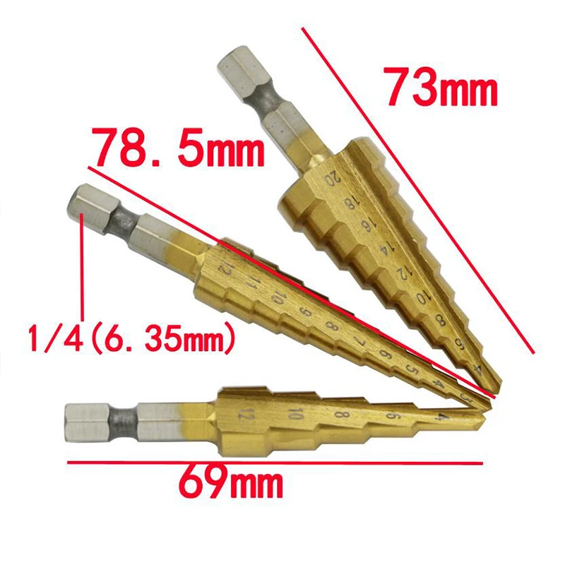 3 шт. Hss Шаг сверло Спираль Флейта HSS Сталь конус Титан покрытием мини инструмент