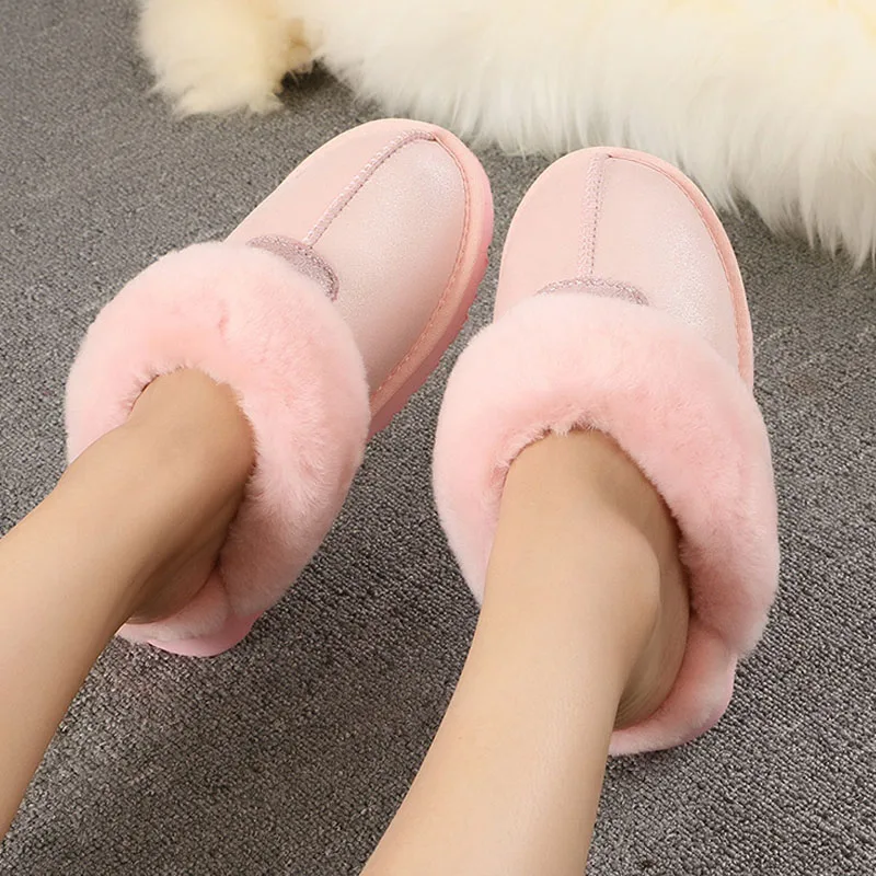 Pink as Pic Тапочки с натуральным овечьим мехом; Модные женские зимние тапочки; женские теплые домашние тапочки наивысшего качества из мягкой шерсти; женская домашняя обувь - Цвет: Pink as Pic
