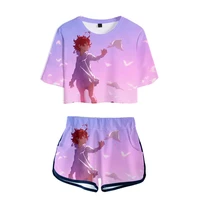the promised neverland animation leisure short sleeve girl womens suit 2 piece 3d printing 2021 new summer sweatsuit outfit