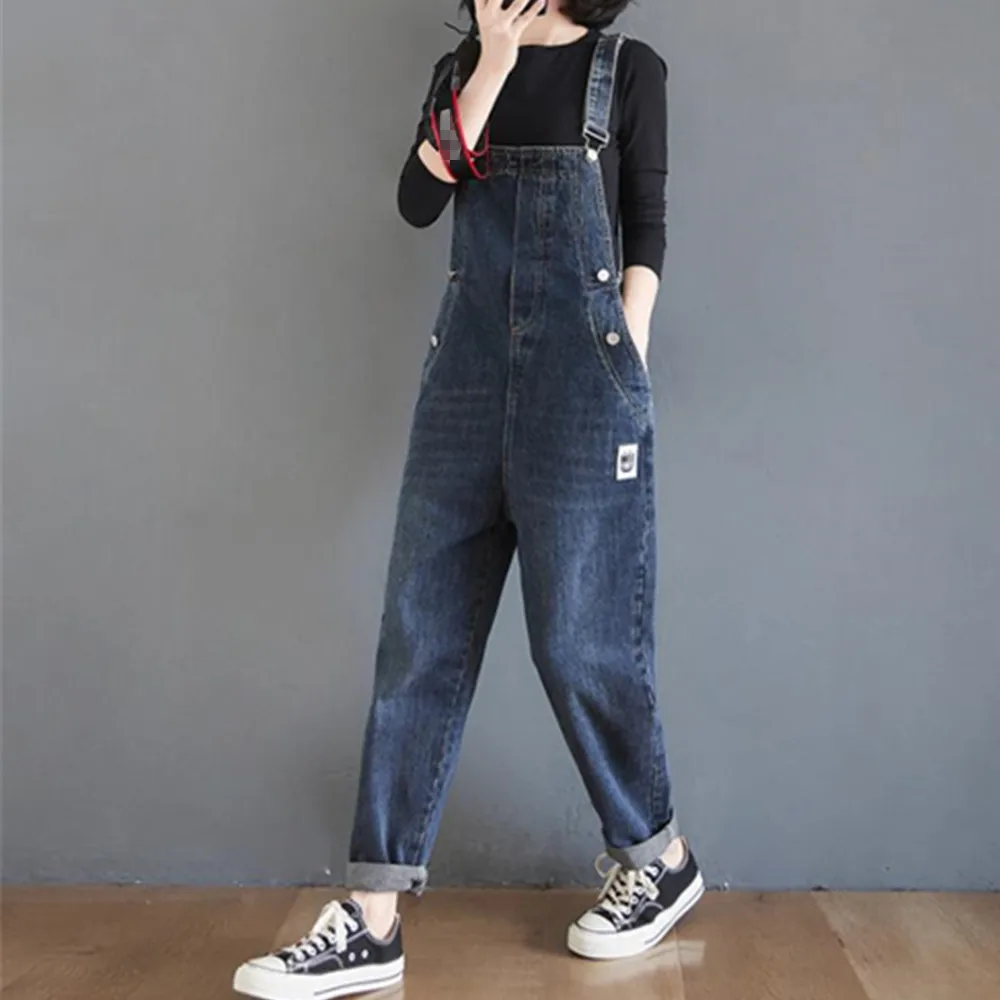 Korean Style Women Baggy Jeans Suspender Pants Fashion Pockets Loose Denim Trousers Jumpsuit Bib Pants Pocket Overalls M-2XL