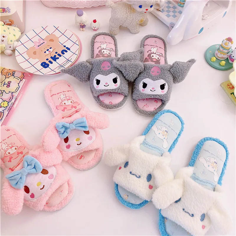 Japanese Style Open Toes Slippers Anime Indoor Kawaii Home Shoes Woman Flat Non-Slip Cartoon Gifts For Girl Blue Pink | Обувь