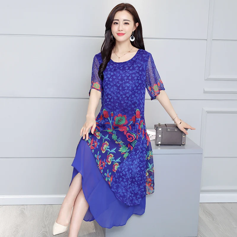 Новинка 2020 корейской версии летнее платье размера плюс с принтом шифоновое