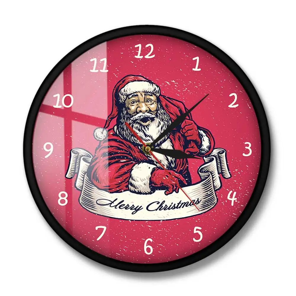 Рождественские праздничные настенные часы старая мода Санта-Клаус красный