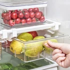 Пластиковый прозрачный органайзер для холодильника выдвижной ящик под полкой, держатель для холодильника, ящик для хранения продуктов, органайзер, инструмент