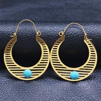 blue stone stainless steel big hoop earrings women gold color big flower basket earrings jewelry boucle oreille femme e9341s04