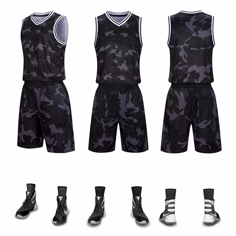

Forest camouflage men's basketball Uniforms Kits , Quick Dry Men College Throwback Basketball Jersey Sets Double Pocket Shorts