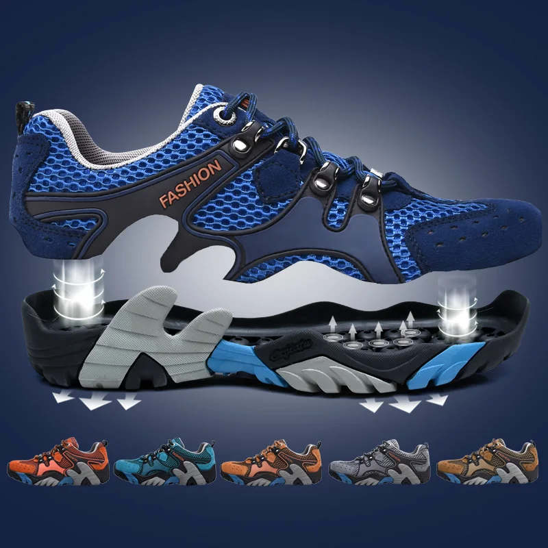 Fashion Brand Hiking Shoes For Men High quality Breathable Mesh Trekking Shoes Man Outdoor Blue Rock Climbing Shoes Sneakers