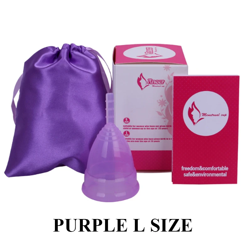 1pc-L-box-Purple 1 шт., медицинская силиконовая менструальная чашка для женщин и женщин, женская гигиеническая менструальная силиконовая чашка, Collector Copita - Цвет: 1pc-L-box-Purple