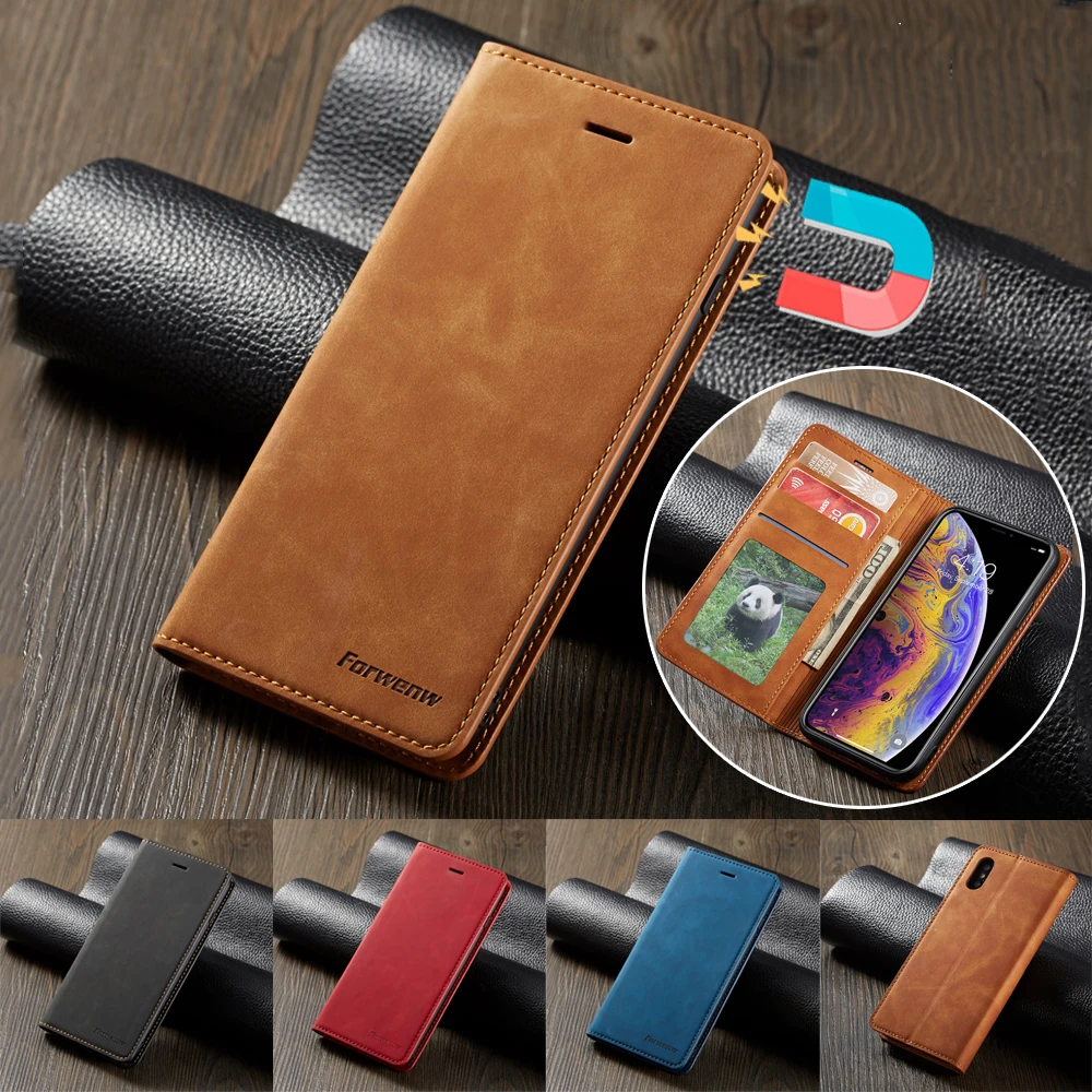 Магнитный кожаный чехол для iPhone 12 11 Pro XS Max XR X SE 2020 8 7 6 6S Plus бумажник Samsung S20 FE S10 S9 S8