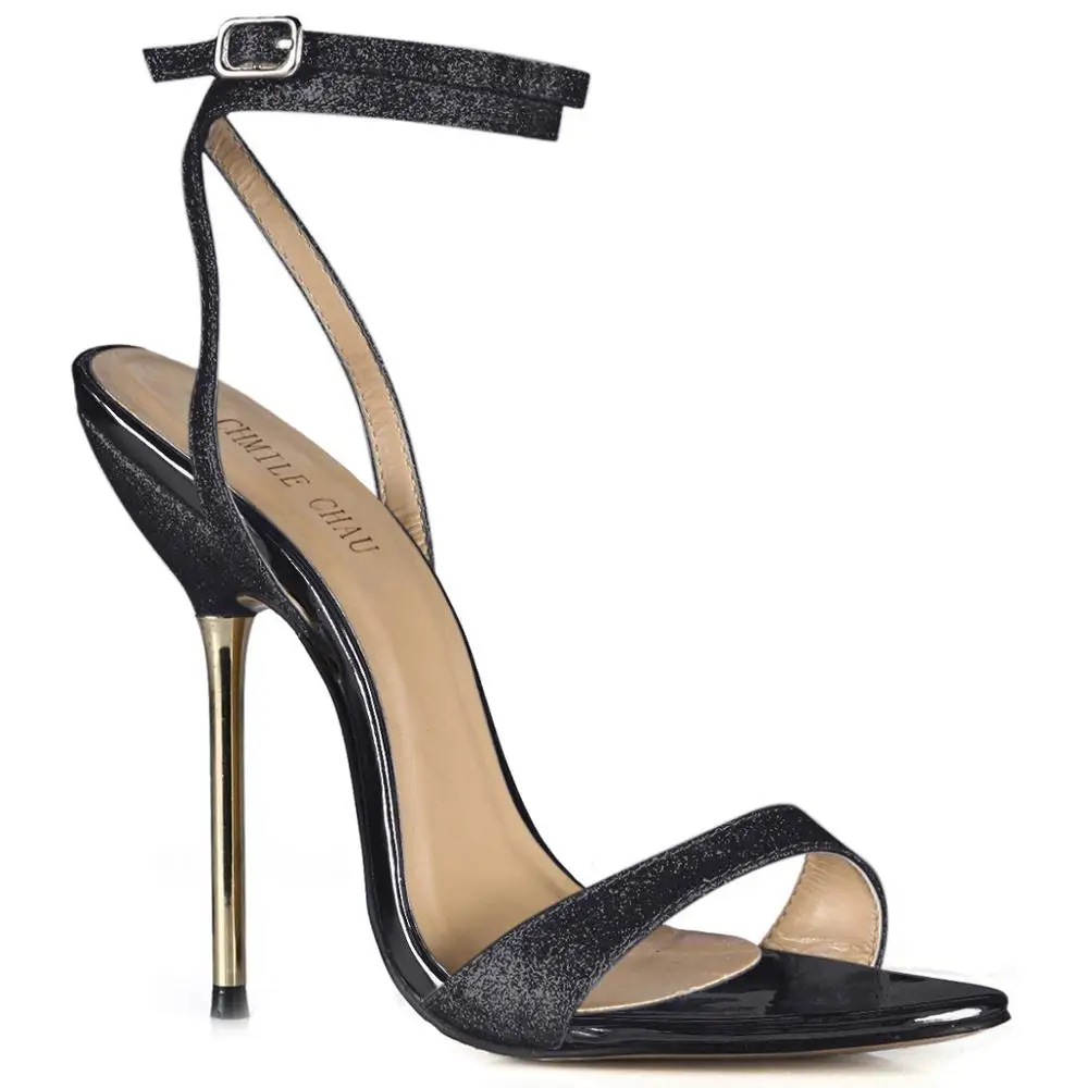 Блестящие свадебные босоножки с ремешком на щиколотке железная пятка женские